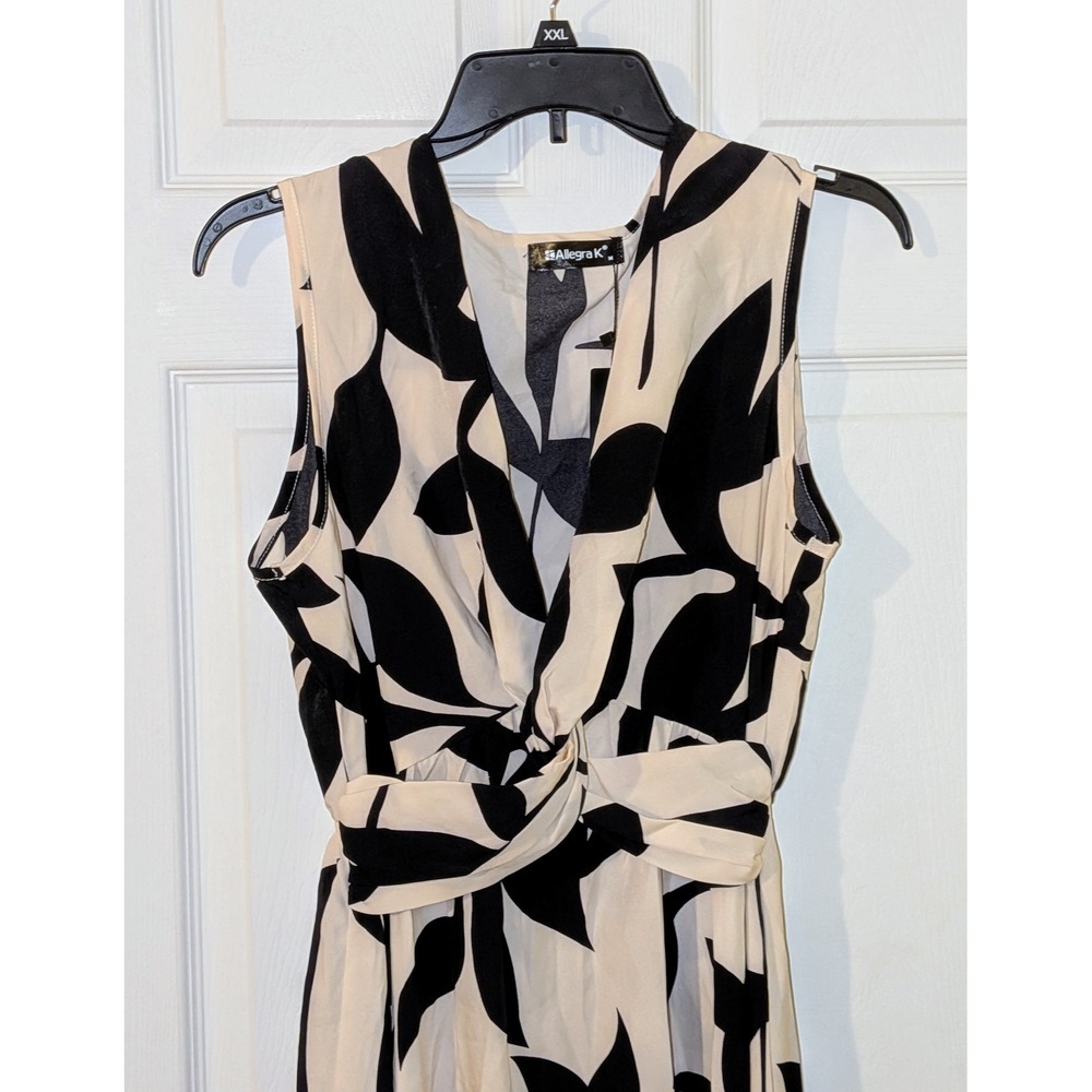 Allegra K Sleeveless V Neck Leaf Print‎ Asymmetrical Hem Midi Dress Medium NWT - Picture 9 of 11